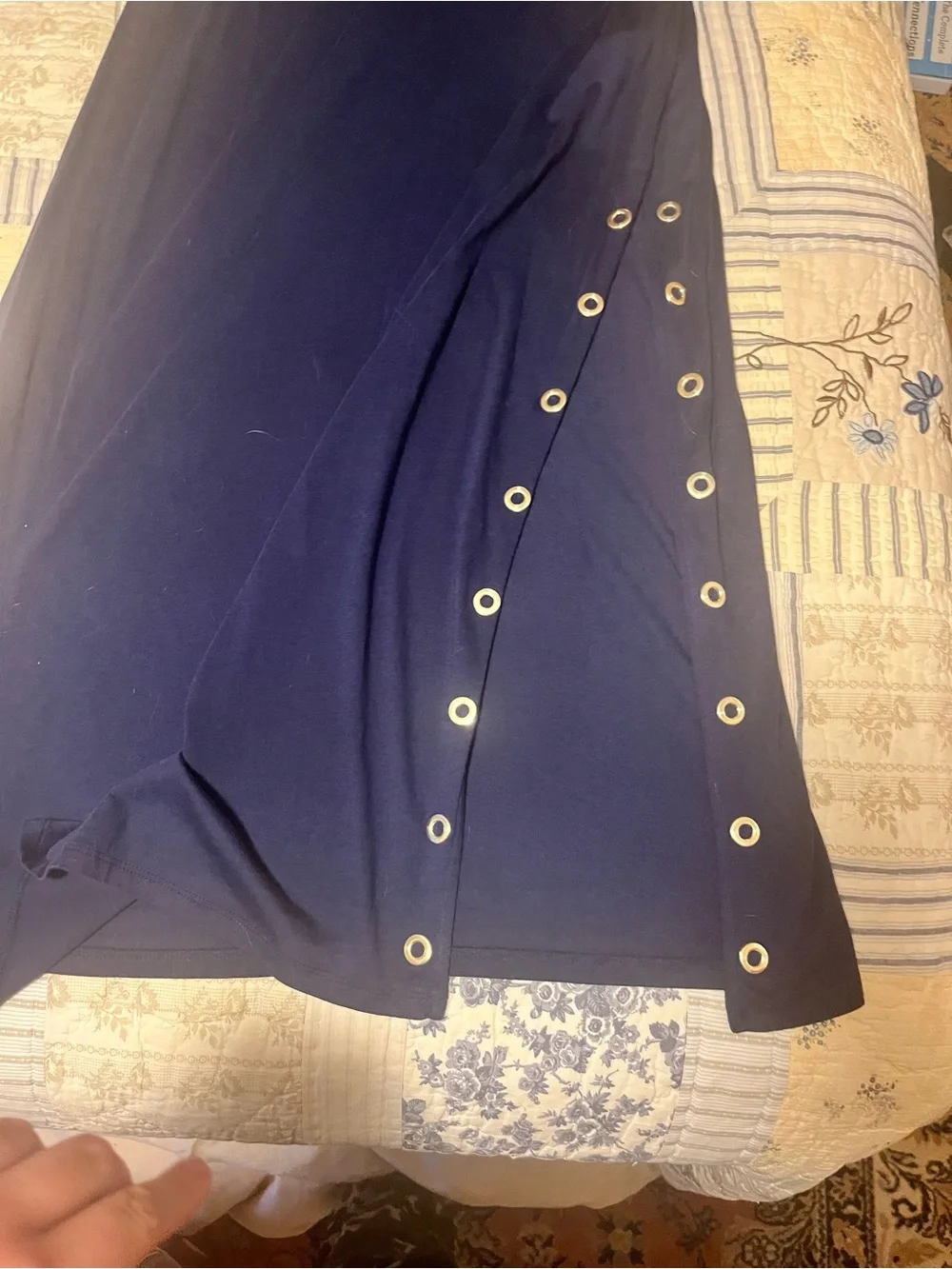 MICHAEL Michael Kors T-Shirt Midi Grommet Dress True Navy Blue Cotton: Size L